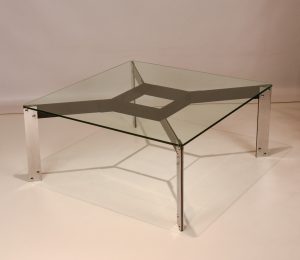 Mesa de centro de vidrio y hierro Miguel Milá / Gres - 1962