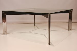 Mesa de centro de vidrio y hierro Miguel Milá / Gres - 1962